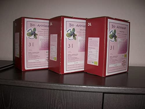 BIO-Aroniasaft 3 x 3 Liter Box, Sparpaket, Neue Ernte 2021, Muttersaft, 100% Direktsaft, Original von Aronia Kühnert, 9 Liter, 100% BIO Muttersaft aus vollreifen Beeren von Hohenstein-Ernstthal