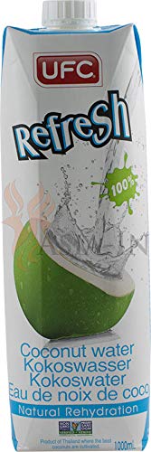 UFC Reines Kokoswasser 100% Pure Kokosnusswasser Thailand 1 Liter Coconut Water 12er Pack