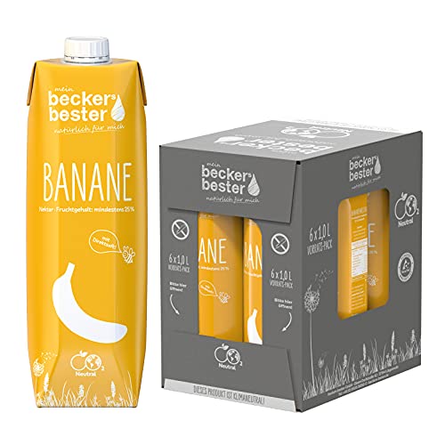 beckers bester Banane- 6er Pack - Bananennektar - mit Direktsaft - Co2-neutral hergestellt - Vegan - Ohne Konservierungsmittel - Ohne Gentechnik - Laktosefrei - (6 x 1000 ml)