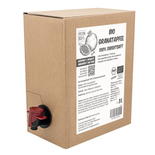 Bio Granatapfel Direktsaft 3 Liter Box - Granatapfelsaft aus 100% Granatapfel, 30 Tage Vorratspackung - Veganer Granatapfel Saft, ohne zugesetzten Zucker, ohne Süßstoffe (lt. Gesetz)