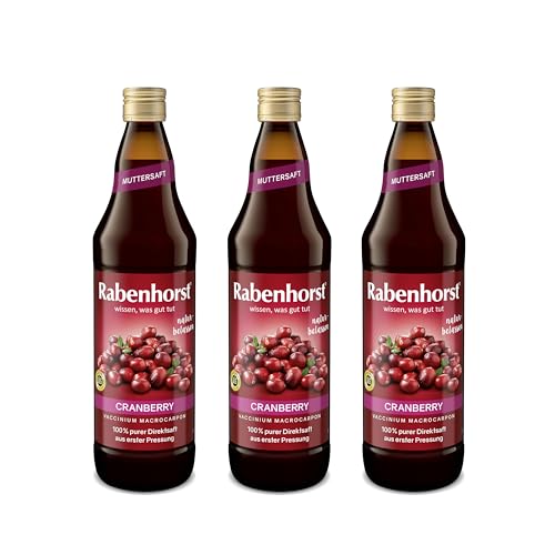 RABENHORST - Cranberry Muttersaft 3er Pack (3 x 700 ml) - 100 % purer Cranberry-Direktsaft aus erster Pressung aus sorgfältig ausgewählten, original nordamerikanischen Cranberrys von bester Qualität