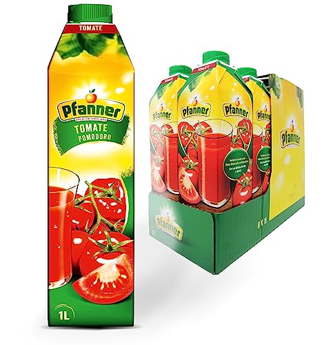 Pfanner Tomatensaft im Vorratspack – Fruchtsaft, fein püriert, fruchtig-würzig und mit 100% natürlichen Zutaten – 99% Saftgehalt aus Tomaten (8 x 1 l)