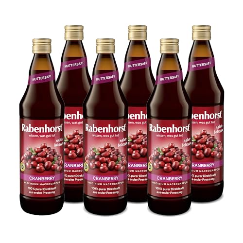 RABENHORST - Cranberry Muttersaft 6er Pack (6 x 700ml). 100 % purer Cranberry-Direktsaft aus erster Pressung aus sorgfältig ausgewählten, original nordamerikanischen Cranberrys von bester Qualität