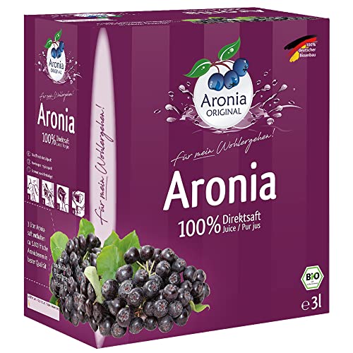 Aronia ORIGINAL Bio Aronia Muttersaft aus deutschem Anbau | 3 Liter Bio Direktsaft aus 100% Aroniabeeren | Vegan, ohne Konservierungsstoffe, ohne Zuckerzusatz (lt. Gesetz)