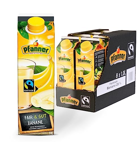 Pfanner Fairtrade Banane Nektar im Vorratspack – Fruchtig-milder Geschmack aus Bananenpüree – mit mind. 25% Fruchtgehalt (8 x 1 l)