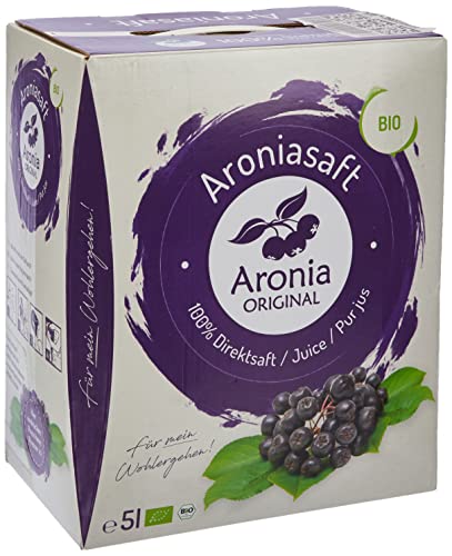 Aronia ORIGINAL Bio Aronia Muttersaft aus deutschem Anbau | 5 Liter Bio Direktsaft aus 100% Aroniabeeren | Vegan, ohne Konservierungsstoffe, ohne Zuckerzusatz (lt. Gesetz)
