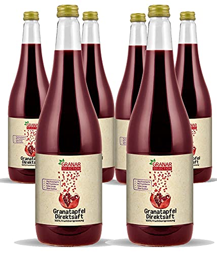 Granar 6 x 1 Liter Granatapfel Direktsaft aus Granatapfelkernen, Naturtrüb, Kaltgepresst, Ungefiltert 100% Granatapfelsaft