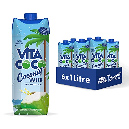 Vita Coco - Reines Kokoswasser (1 l x 6) - Natürlich feuchtigkeitsspendend - Vollgepackt mit Elektrolyten - Glutenfrei - Voll mit Vitamin C und Kalium